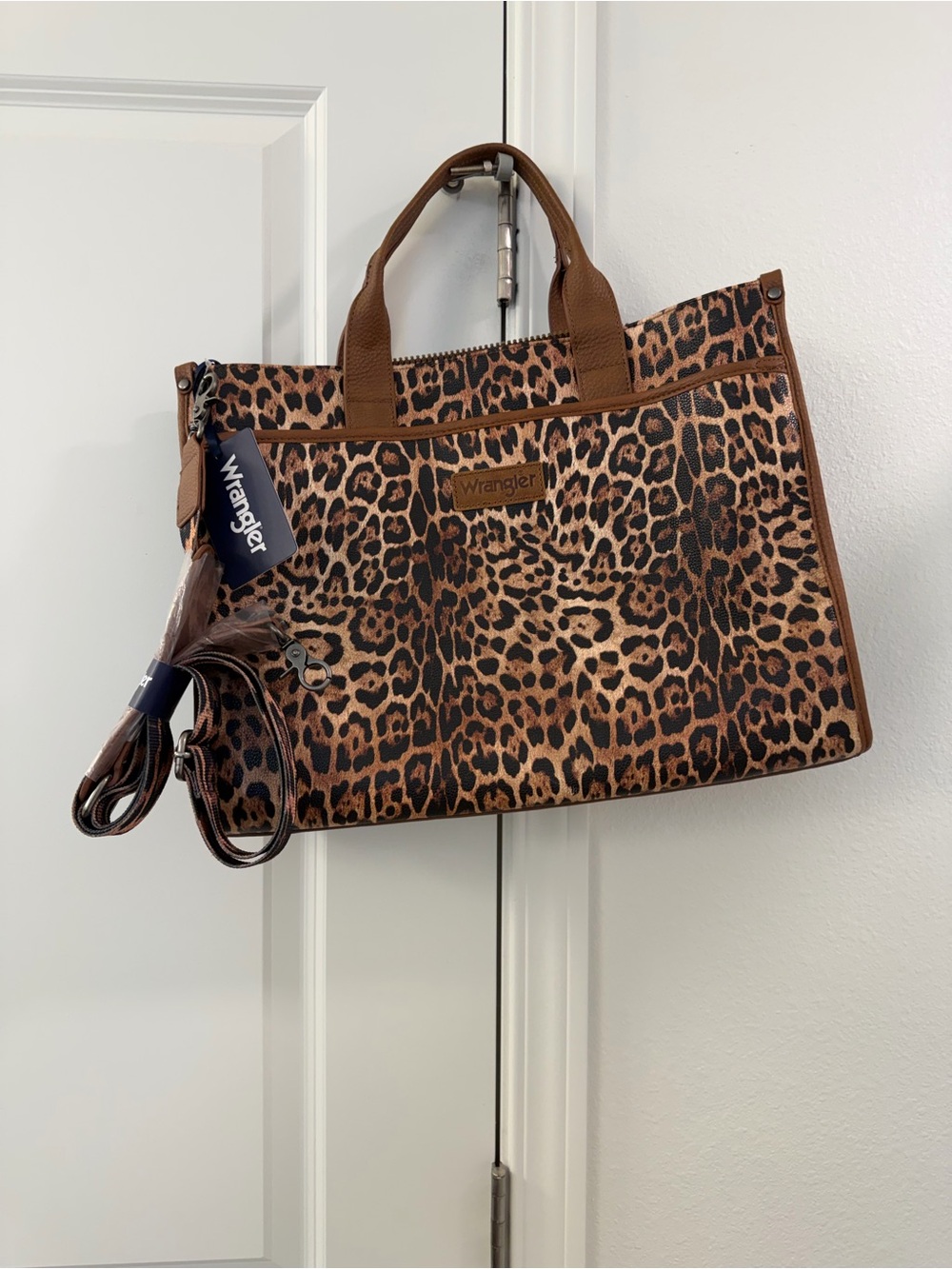 Wrangler Leopard-Print Tote in Brown and Black book bag cheetah laptop bag NWT